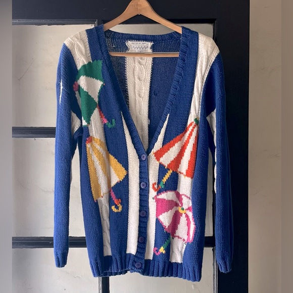 Darling Vintage Evan Picone Sport Hand Knit Umbrella Print Sweater - Picture 1 of 8